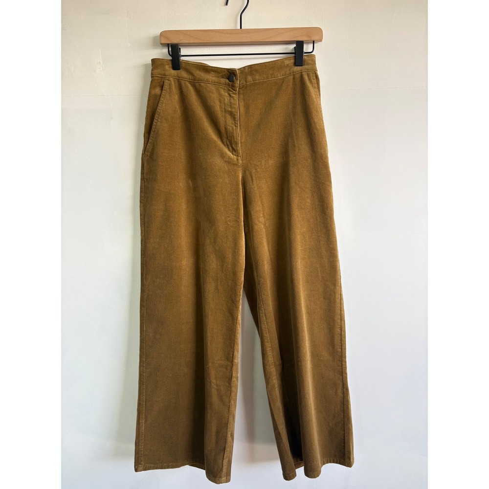 Eileen Fisher Mustard Gold Organic Cotton Corduroy Wide Leg Cropped Pants XS